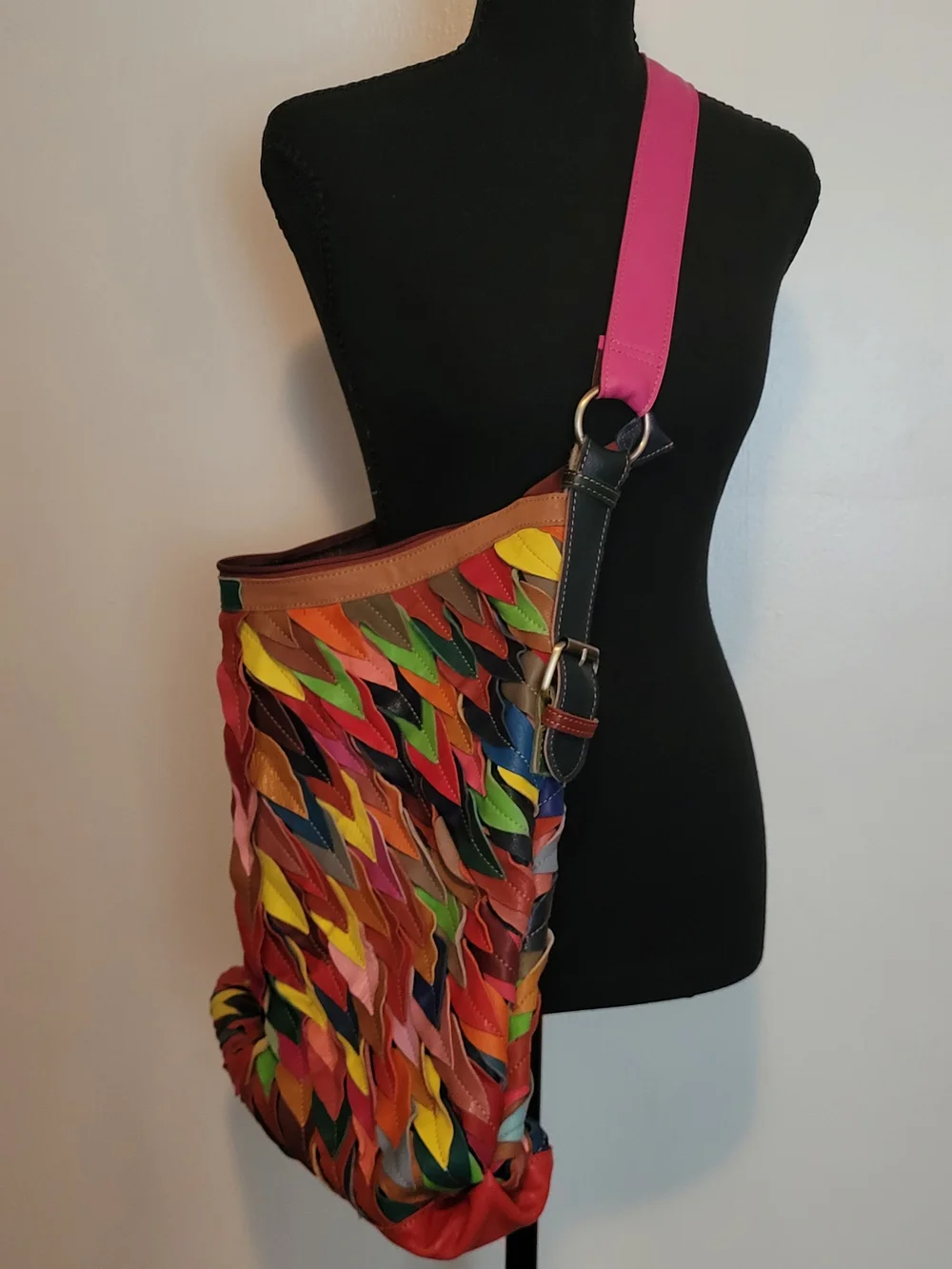 AmeriLeather Large Multicolor Patchwork Genuine Leather Hobo Shoulder Bag Boho